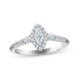 Now + Forever Certified Marquise-Cut Diamond Halo Engagement Ring 1/2 ct tw Platinum