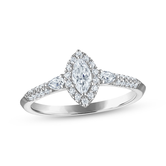 Now + Forever Certified Marquise-Cut Diamond Halo Engagement Ring 1/2 ct tw Platinum