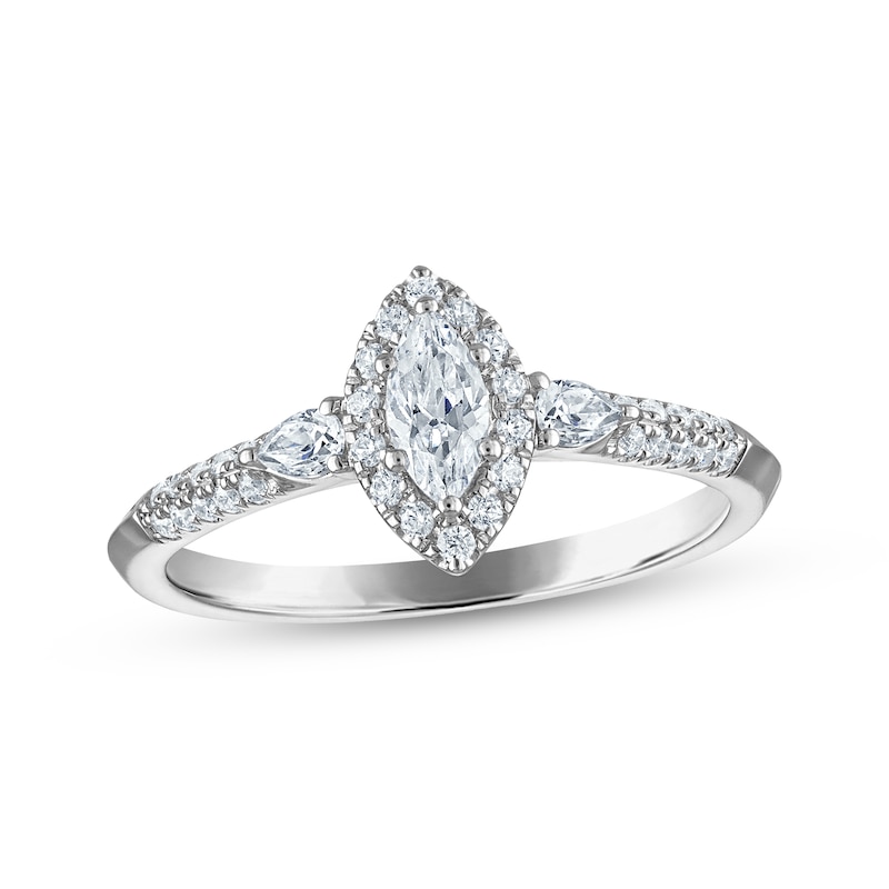 Main Image 1 of Now + Forever Certified Marquise-Cut Diamond Halo Engagement Ring 1/2 ct tw Platinum