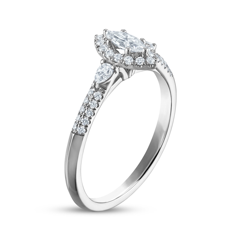 Main Image 2 of Now + Forever Certified Marquise-Cut Diamond Halo Engagement Ring 1/2 ct tw Platinum