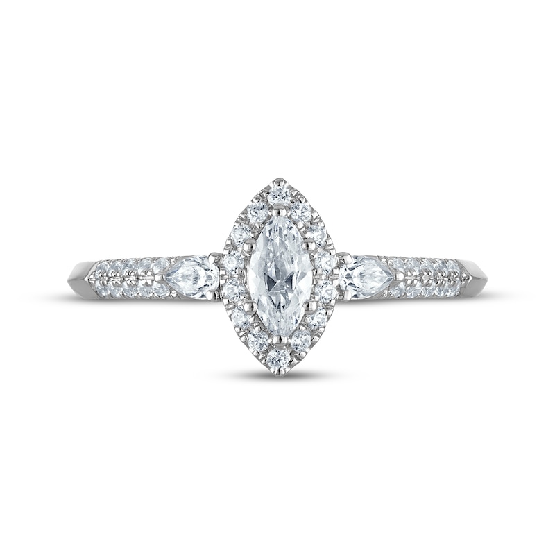 Main Image 3 of Now + Forever Certified Marquise-Cut Diamond Halo Engagement Ring 1/2 ct tw Platinum