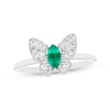 Thumbnail Image 1 of Marquise-Cut Lab-Created Emerald & White Lab-Created Sapphire Butterfly Ring Sterling Silver