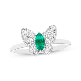 Marquise-Cut Lab-Created Emerald & White Lab-Created Sapphire Butterfly Ring Sterling Silver