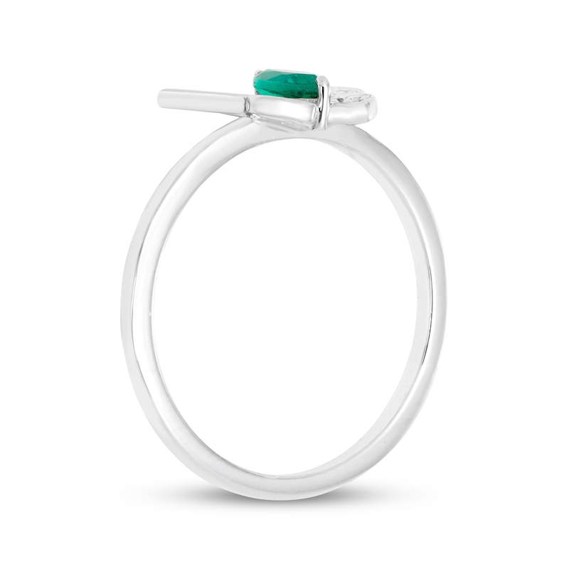 Main Image 2 of Marquise-Cut Lab-Created Emerald & White Lab-Created Sapphire Butterfly Ring Sterling Silver