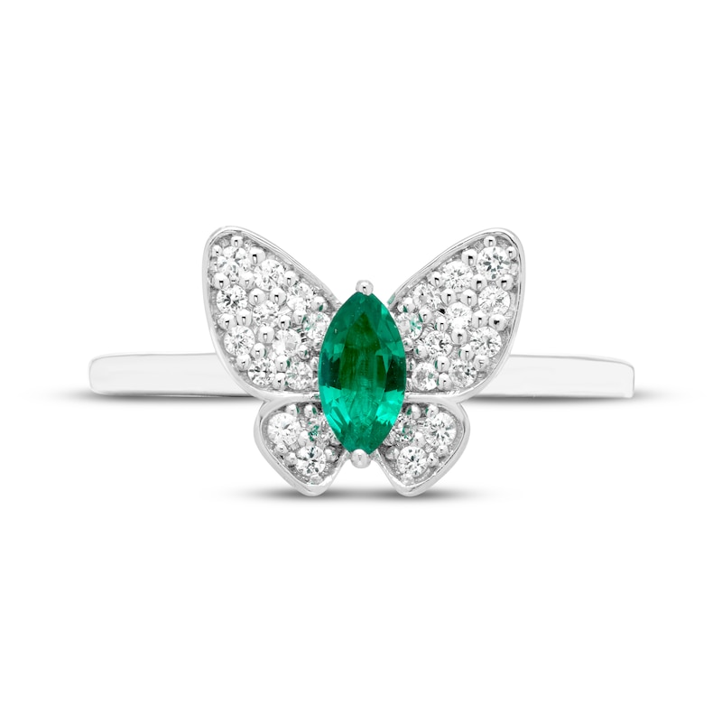 Main Image 3 of Marquise-Cut Lab-Created Emerald & White Lab-Created Sapphire Butterfly Ring Sterling Silver