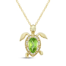 Pear-Shaped Peridot & Diamond Turtle Necklace 1/20 ct tw 10K Yellow Gold 18"