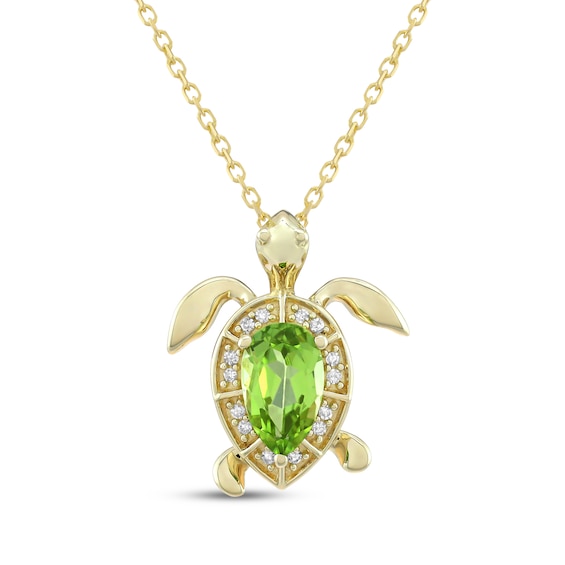 Pear-Shaped Peridot & Diamond Turtle Necklace 1/20 ct tw 10K Yellow Gold 18"
