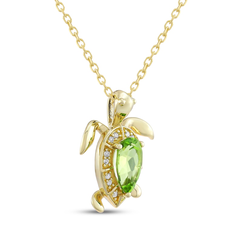 Main Image 2 of Pear-Shaped Peridot & Diamond Turtle Necklace 1/20 ct tw 10K Yellow Gold 18"