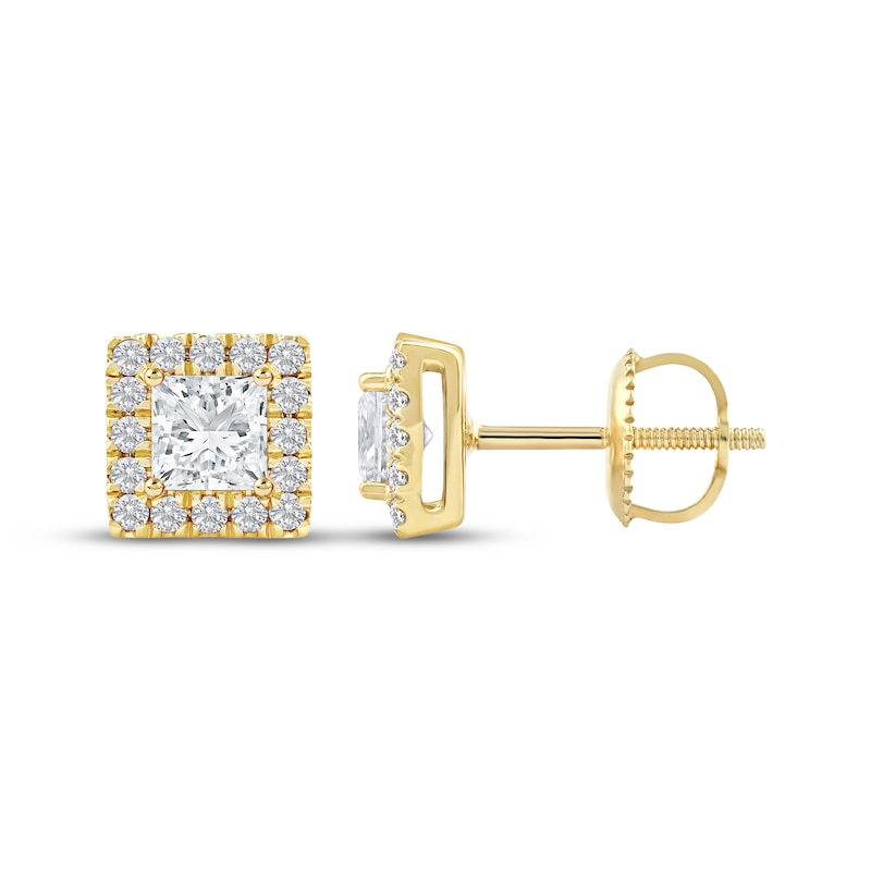 Main Image 3 of KAY Lab-Grown Diamonds Princess-Cut Stud Earrings 1 ct tw 14K Yellow Gold (F/SI2)
