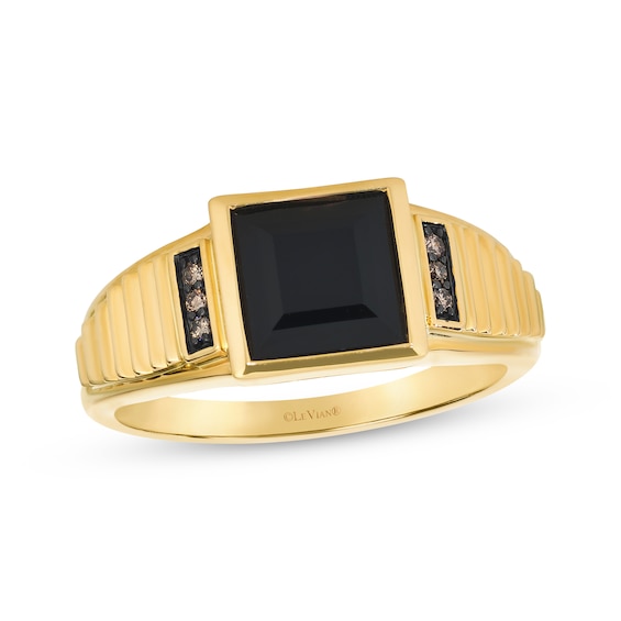 Le Vian Men's Square-Cut Black Onyx Ribbed Ring 1/20 ct tw Diamonds 14K Honey Gold