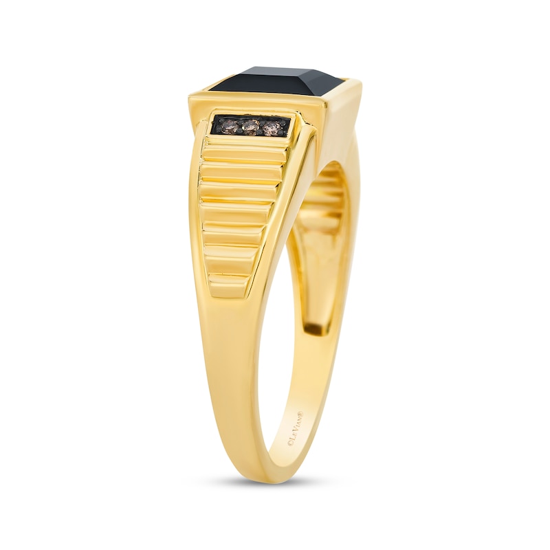 Main Image 2 of Le Vian Men's Square-Cut Black Onyx Ribbed Ring 1/20 ct tw Diamonds 14K Honey Gold