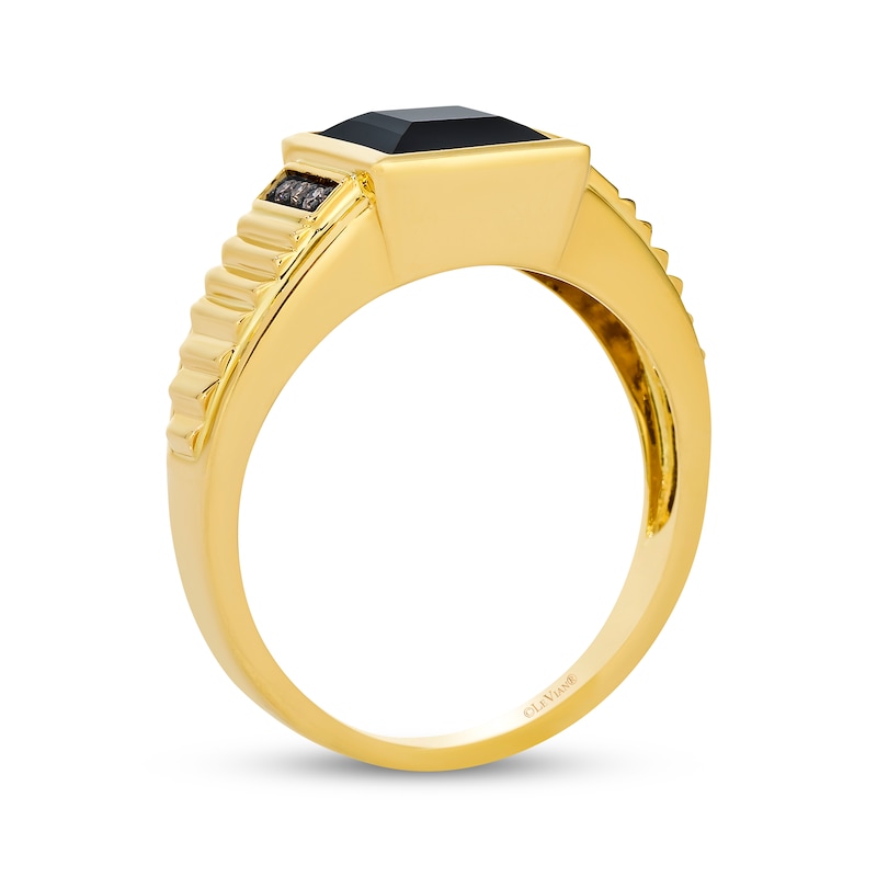 Main Image 3 of Le Vian Men's Square-Cut Black Onyx Ribbed Ring 1/20 ct tw Diamonds 14K Honey Gold