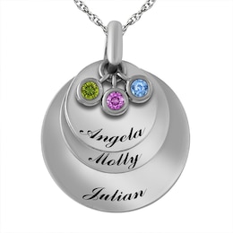 Birthstone Family & Mother's Disc Necklace (1-3 Stones and Lines)
