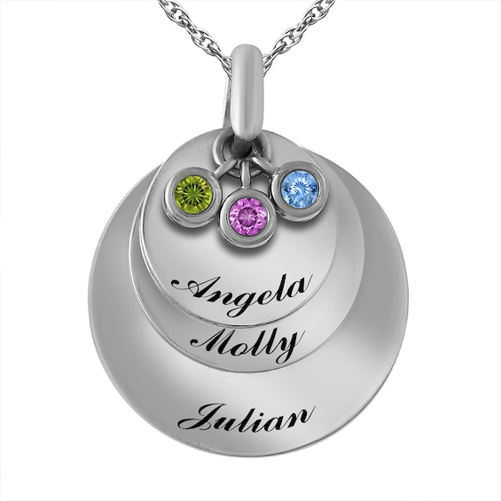 Birthstone Family & Mother's Disc Necklace (1-3 Stones and Lines)