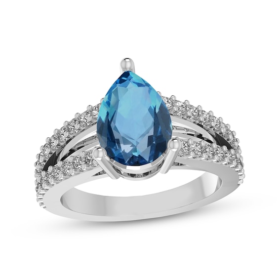 Pear-Shaped Swiss Blue Topaz & White Lab-Created Sapphire Ring Sterling Silver