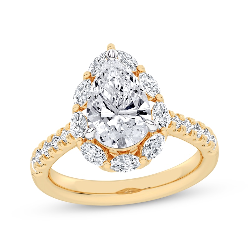 Main Image 1 of Now + Forever Lab-Grown Diamonds Pear-Shaped Halo Engagement Ring 2-3/4 ct tw 14K Yellow Gold
