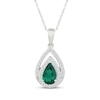 Thumbnail Image 1 of Pear-Shaped Lab-Created Emerald & White Lab-Created Sapphire Double Frame Necklace Sterling Silver 18"