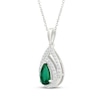 Thumbnail Image 2 of Pear-Shaped Lab-Created Emerald & White Lab-Created Sapphire Double Frame Necklace Sterling Silver 18"