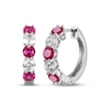 Thumbnail Image 1 of Lab-created Ruby & White Lab-Created Sapphire Hoop Earrings Sterling Silver