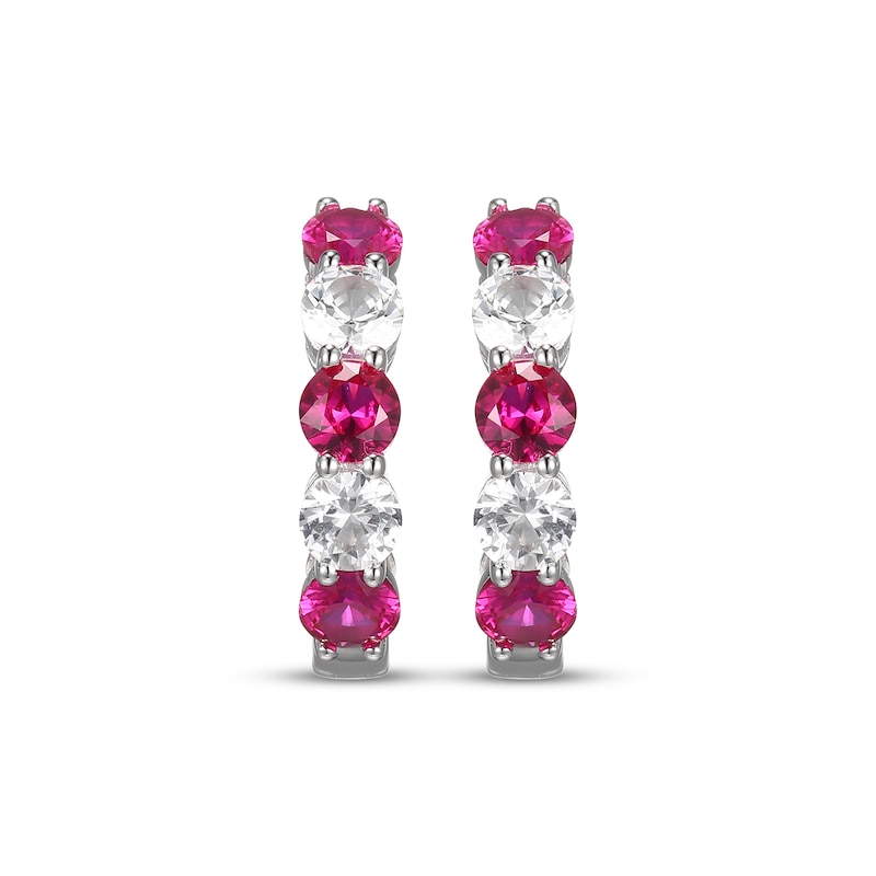 Main Image 2 of Lab-created Ruby & White Lab-Created Sapphire Hoop Earrings Sterling Silver