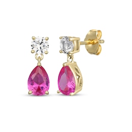 STUDIO BY KAY Pear-Shaped Pink Lab-Created Sapphire & White Lab-Created Sapphire Drop Earrings 24K Yellow Gold Vermeil Sterling Silver