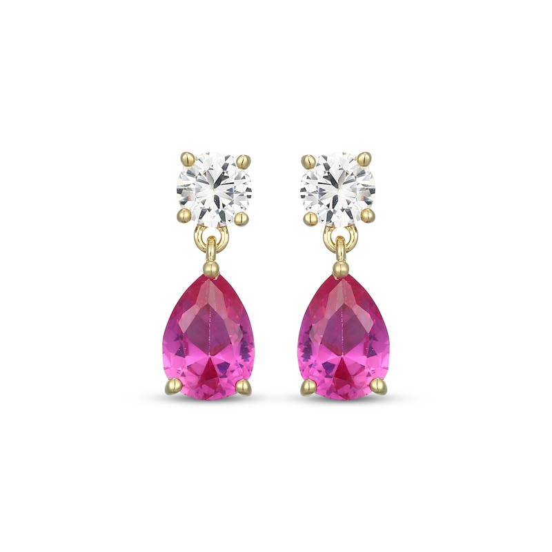Main Image 2 of STUDIO BY KAY Pear-Shaped Pink Lab-Created Sapphire & White Lab-Created Sapphire Drop Earrings 24K Yellow Gold Vermeil Sterling Silver