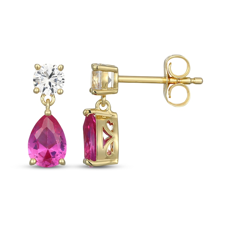 Main Image 3 of STUDIO BY KAY Pear-Shaped Pink Lab-Created Sapphire & White Lab-Created Sapphire Drop Earrings 24K Yellow Gold Vermeil Sterling Silver