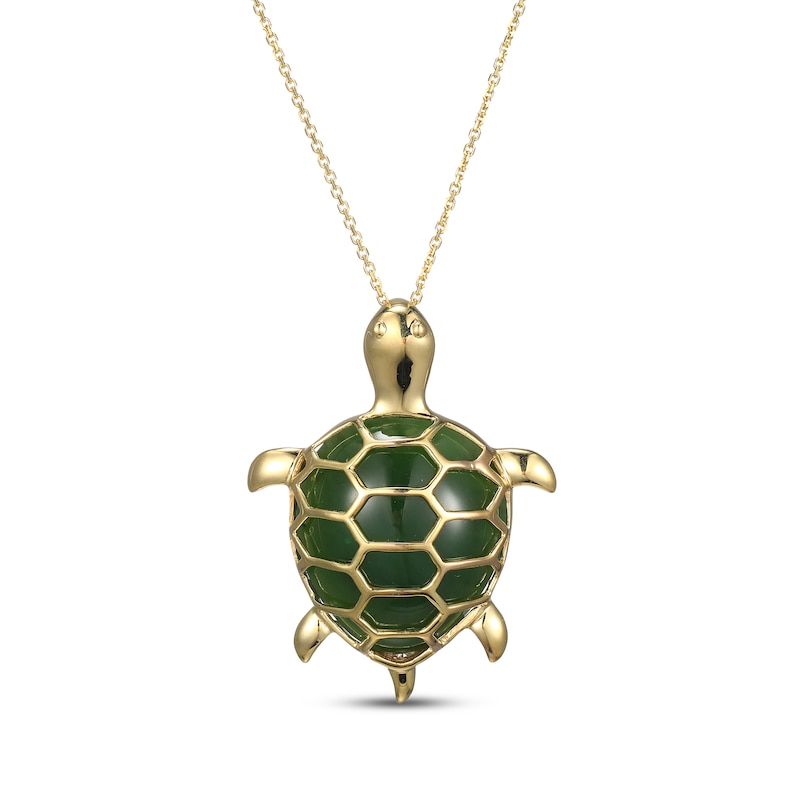 Main Image 1 of Jade Turtle Necklace 14K Yellow Gold 18"