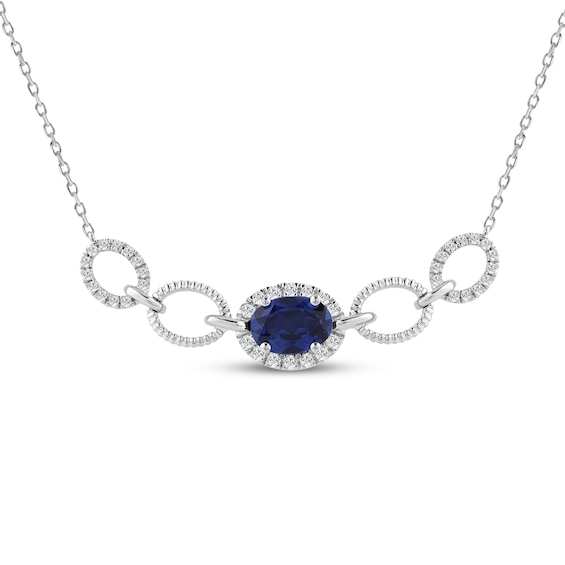 Oval-Cut Blue Lab-Created Sapphire & White Lab-Created Sapphire Link Necklace Sterling Silver 18"