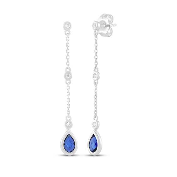 Pear-Shaped Blue Lab-Created Sapphire & White Lab-Created Sapphire Chain Drop Earrings Sterling Silver