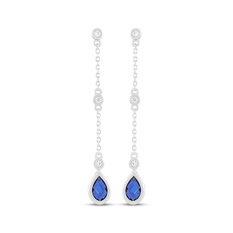 Main Image 2 of Pear-Shaped Blue Lab-Created Sapphire & White Lab-Created Sapphire Chain Drop Earrings Sterling Silver