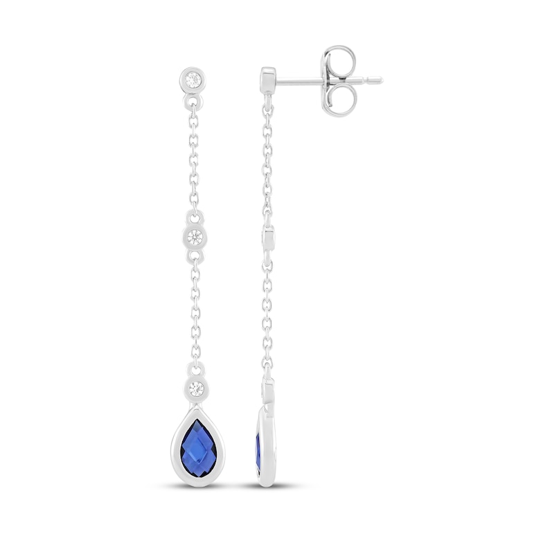 Main Image 3 of Pear-Shaped Blue Lab-Created Sapphire & White Lab-Created Sapphire Chain Drop Earrings Sterling Silver