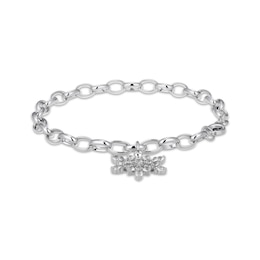 White Lab-Created Sapphire Snowflake Dangle Bracelet Sterling Silver 7.25"