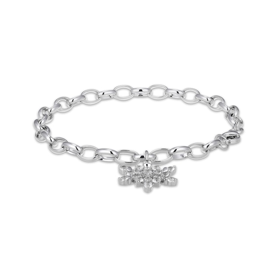 White Lab-Created Sapphire Snowflake Dangle Bracelet Sterling Silver 7.25"