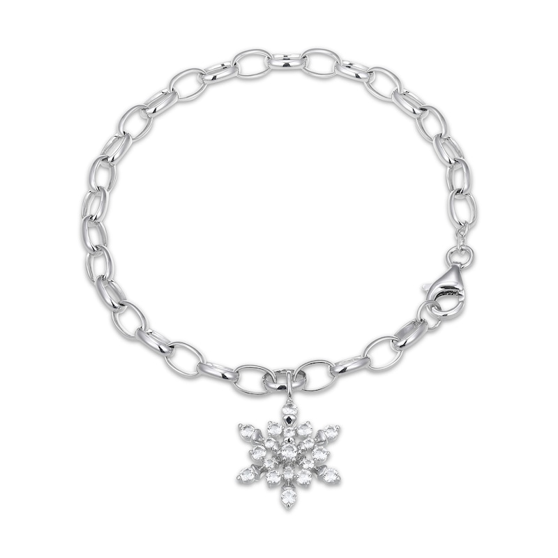Main Image 2 of White Lab-Created Sapphire Snowflake Dangle Bracelet Sterling Silver 7.25"