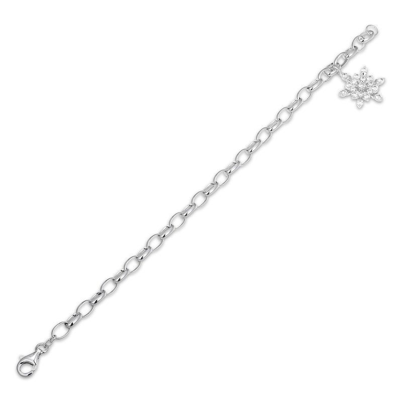 Main Image 3 of White Lab-Created Sapphire Snowflake Dangle Bracelet Sterling Silver 7.25"