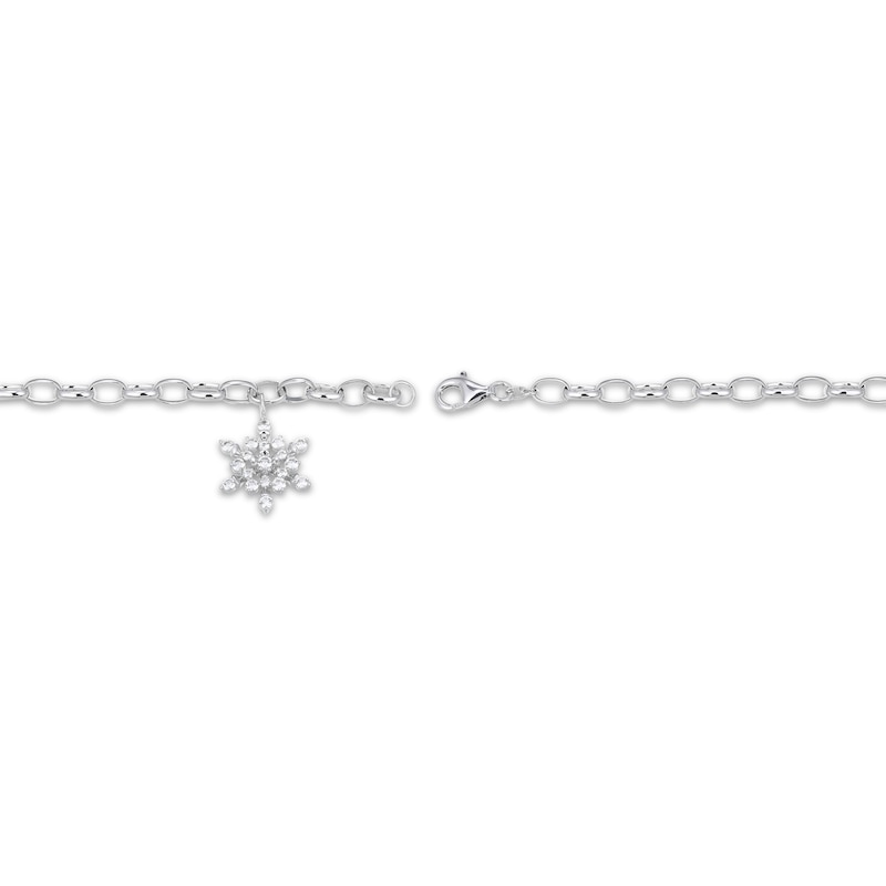Main Image 4 of White Lab-Created Sapphire Snowflake Dangle Bracelet Sterling Silver 7.25"