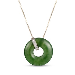 Nephrite Jade & Diamond Donut Necklace 1/15 ct tw 14K Yellow Gold 18"
