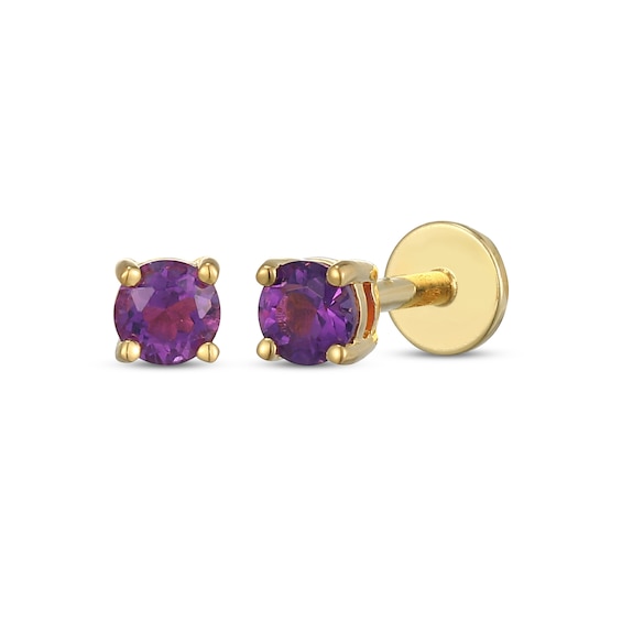 STUDIO BY KAY Amethyst Solitaire Stud Earrings 24K Yellow Gold Vermeil Sterling Silver