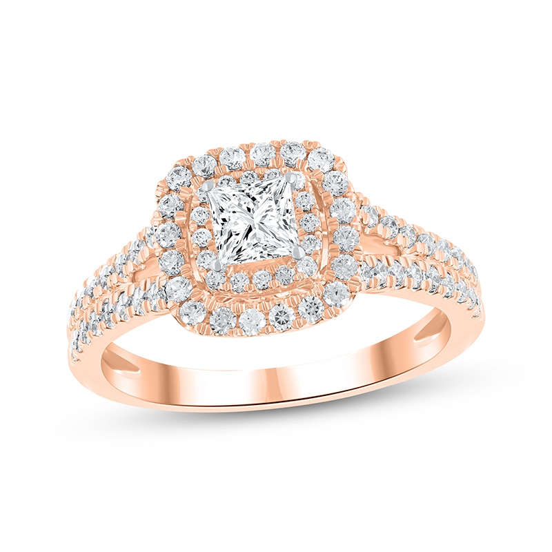 Main Image 1 of Now + Forever Lab-Grown Diamonds Princess-Cut Double Halo Engagement Ring 1 ct tw 14K Rose Gold