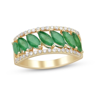 Now + Forever Marquise-Cut Natural Emerald & Diamond Anniversary Ring 1/4 ct tw 10K Yellow Gold