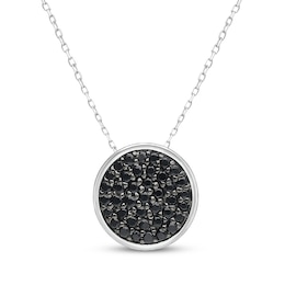 Black Diamond Disc Necklace 1/6 ct tw Sterling Silver 18"