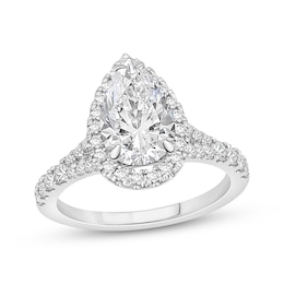 Now + Forever Certified Lab-Grown Diamonds Pear-Shaped Halo Engagement Ring 2-1/2 ct tw Platinum