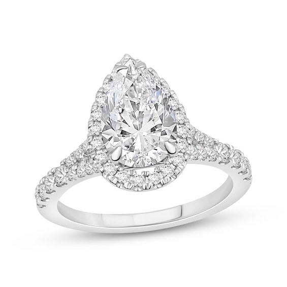 Now + Forever Certified Lab-Grown Diamonds Pear-Shaped Halo Engagement Ring 2-1/2 ct tw Platinum