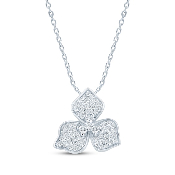 Monique Lhuillier Bliss Lab-Grown Diamond Dogwood Flower Necklace 3/8 ct tw Platinum-Plated Sterling Silver 18"
