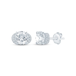 Monique Lhuillier Bliss Lab-Grown Diamond Flared Halo Stud Earrings 2-1/5 ct tw Platinum-Plated Sterling Silver