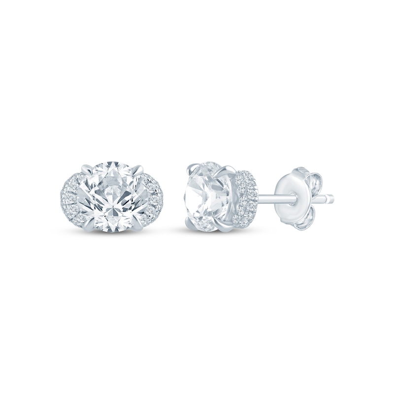 Main Image 1 of Monique Lhuillier Bliss Lab-Grown Diamond Flared Halo Stud Earrings 2-1/5 ct tw Platinum-Plated Sterling Silver
