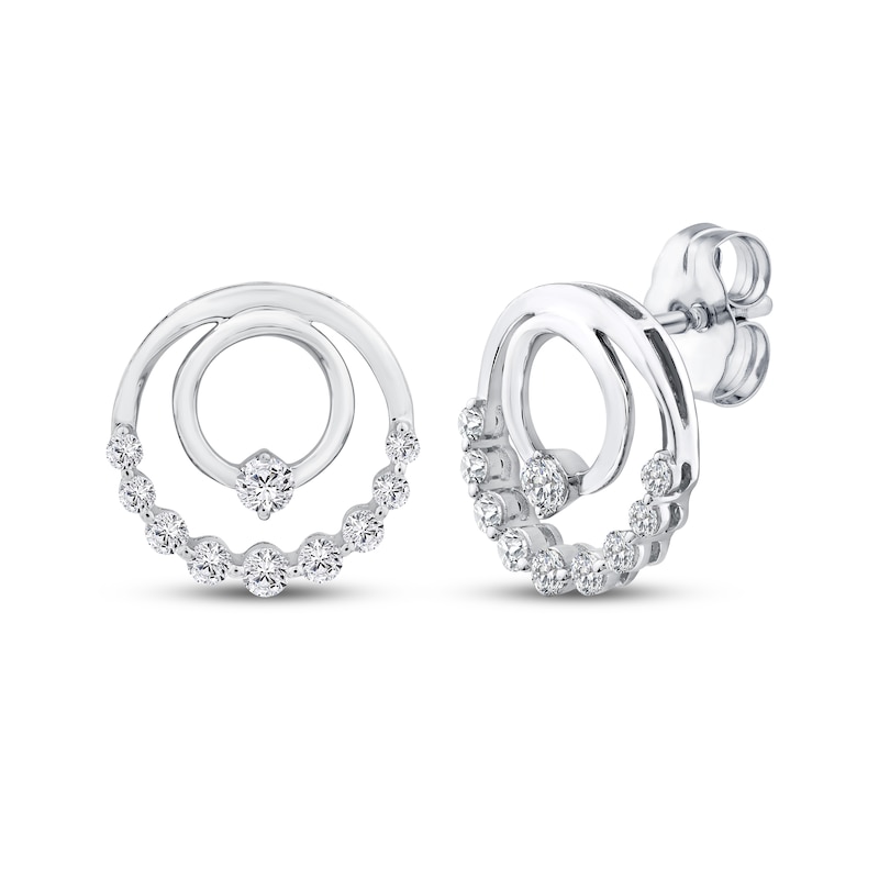 Main Image 1 of Mom + Me Lab-Grown Diamond Double Circle Stud Earrings 10K White Gold 1/2 ct tw