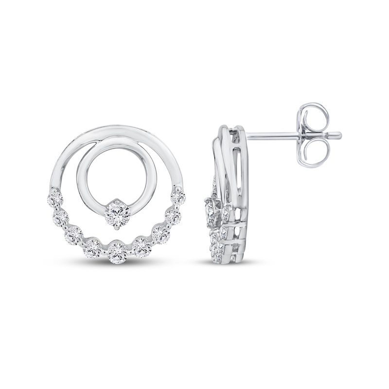 Main Image 3 of Mom + Me Lab-Grown Diamond Double Circle Stud Earrings 10K White Gold 1/2 ct tw