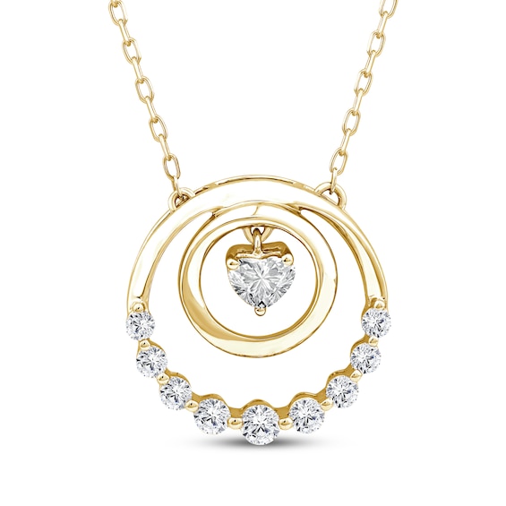 Mom + Me Heart-Shaped Lab-Grown Diamond Double Circle Necklace 3/8 ct tw 10K Yellow Gold 18"
